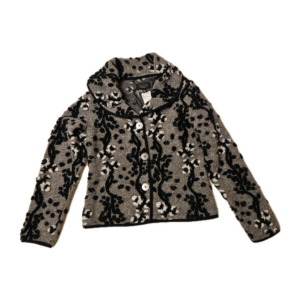 Icelandic Design Women's Jacket Wool Blend Floral Button-Up, Size Medium